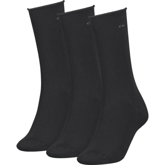 Ck Women Sock 3p Roll Top | Zwart | Maat: One Size