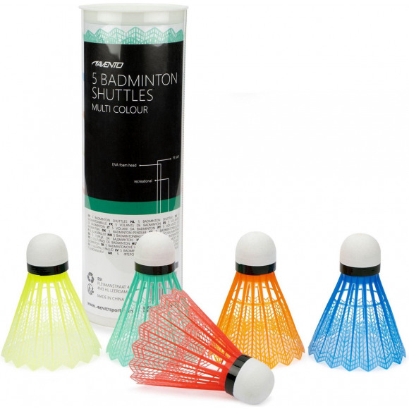 5 Badminton Shuttles - 5 Kleuren Avento