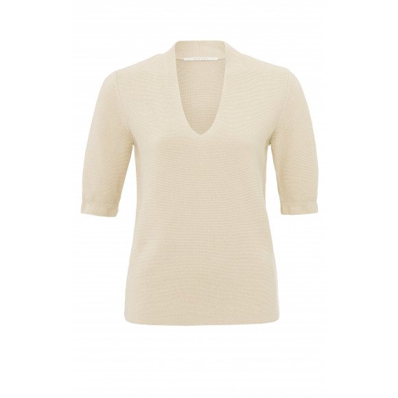 YAYA - OFF WHITE KNIT Fijngebreid truitje korte mouw v-hals OFF WHITE KNIT XS