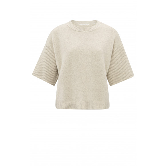 YAYA - LIGHT BEIGE MELANGE Truitje met ribgebreide mouwtjes LIGHT BEIGE MELANGE S