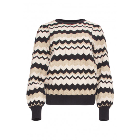 Smashed Lemon - Zwart Gebreide trui zigzag Zwart XL - Maat XL