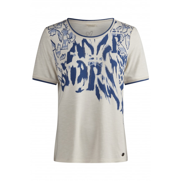 Barbara Lebek - Beige T-shirt blauwe frontprint Beige 44