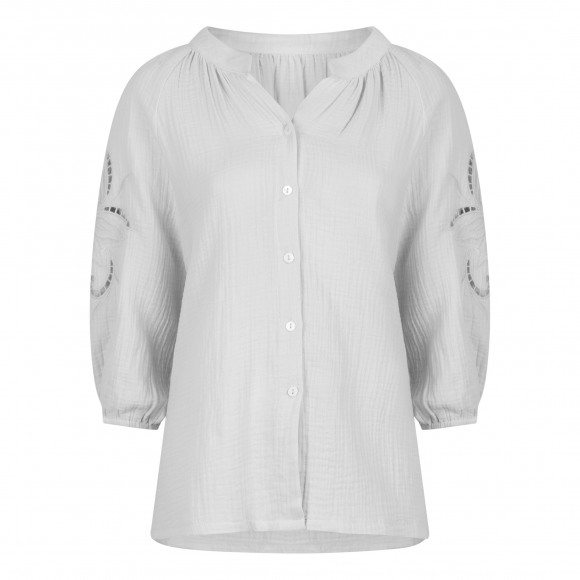 Esqualo - Wit Blouse geborduurde mouw Wit L - Maat L