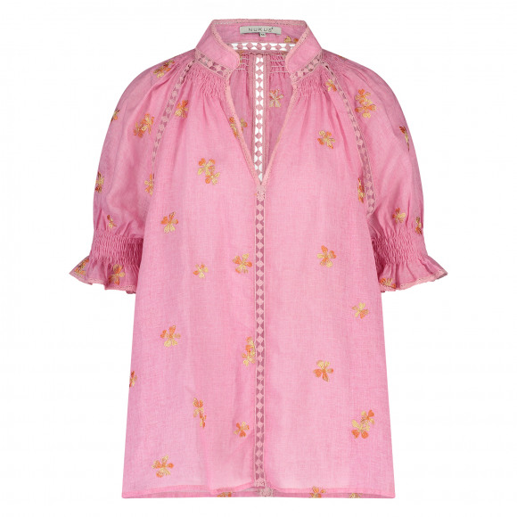 Nukus - Roze Blouse linnen borduur Roze XS - Maat XS