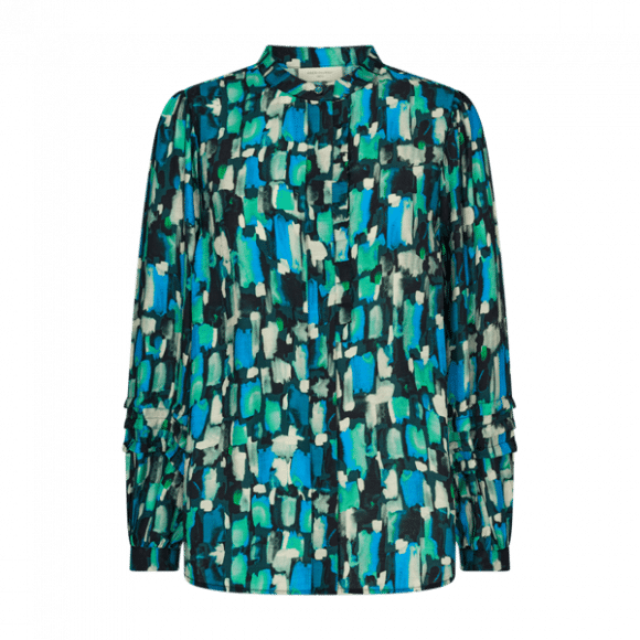 FreeQuent - Blauw Blouse print ruches Blauw XS - Maat XS