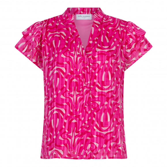 Lofty Manner - Roze Blouse volant print Roze XS - Maat XS