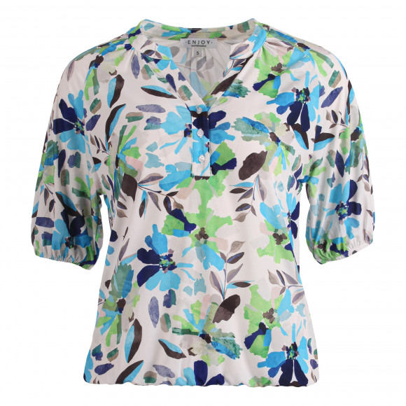 Enjoy - Blauw Blouson bloemprint Blauw L - Maat L