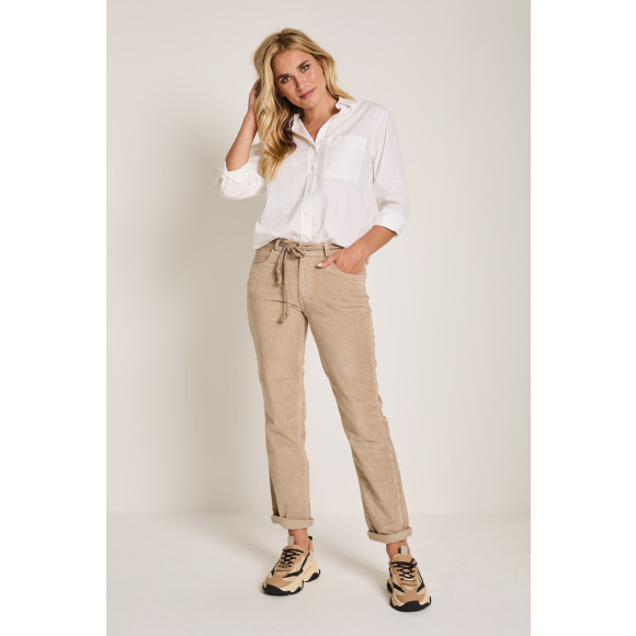 Para Mi - Beige Corduroy broek met koordje Beige 48