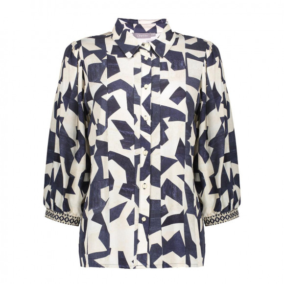 Geisha - Blauw Blouse grafisch Blauw 3XL
