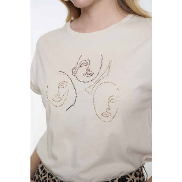 Geisha - Beige T-shirt face studs Beige 3XL