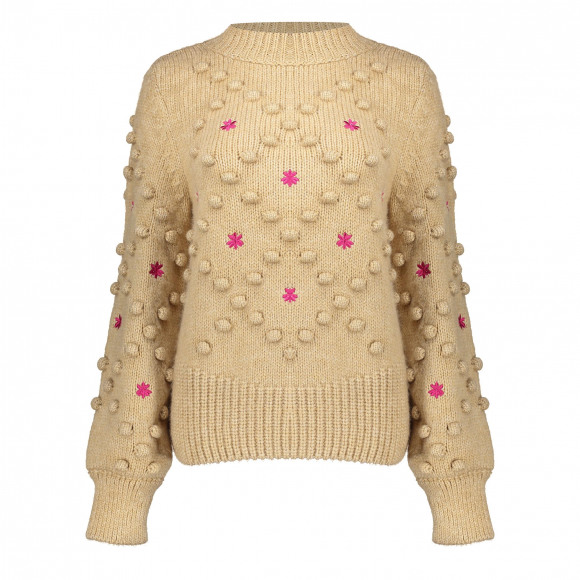 Geisha Trui Kleurrijke Gebreide Trui Met Pompons 44550 23 Sand/cyclame Dames Maat - 3XL