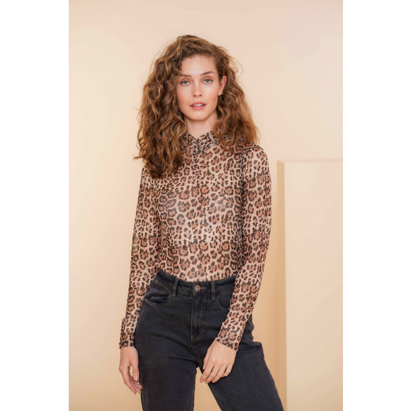 Geisha T-shirt Blouse Met Animal Print En Glitters 43688 20 Black/sand Dames Maat - 3XL