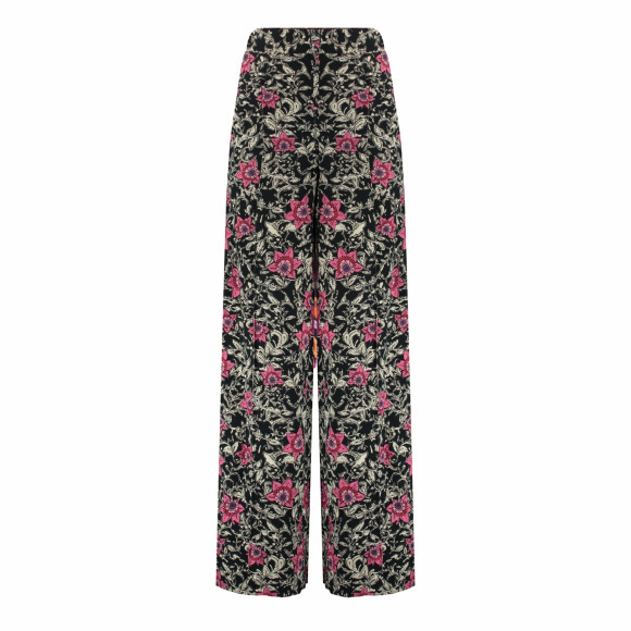 Harper & Yve - Zwart Wide leg broek met bloemprint Zwart M - Maat M