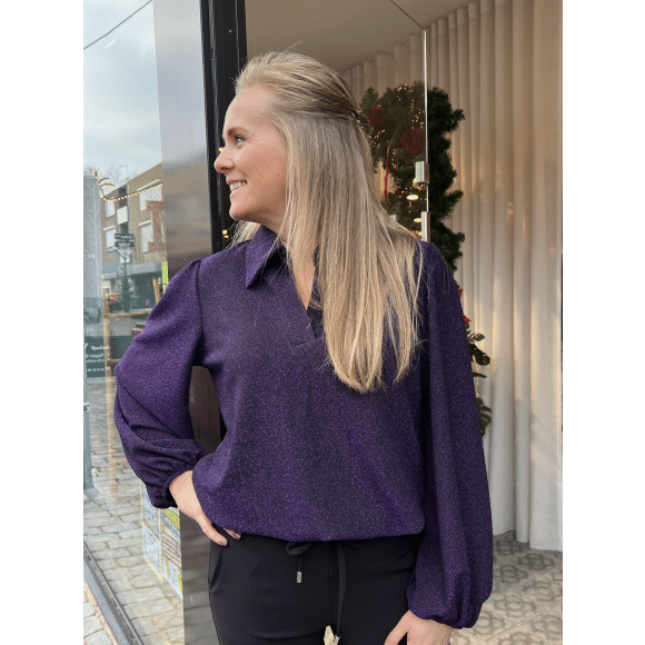 Bluette BV - Paars Lurex blouse Paars One Size - Maat One Size