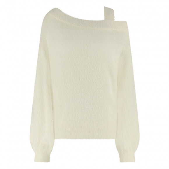 Nukus - Wit Trui fluffy off shoulder Wit XXL - Maat XXL