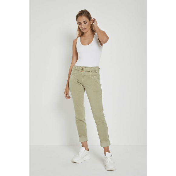 Para Mi - Groen Pantalon met riem L.30 Groen 40 - Maat 40