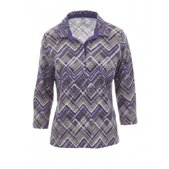 Rabe - Paars Polo zigzag print Paars 44 - Maat 44