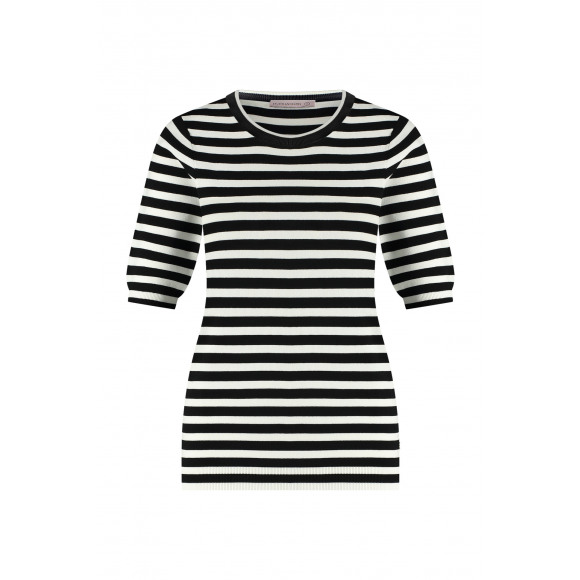 Studio Anneloes - Zwart Stripe pullover km Zwart XS - Maat XS