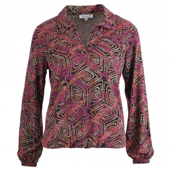 Enjoy - Roze Sweater polo aop Roze S - Maat S