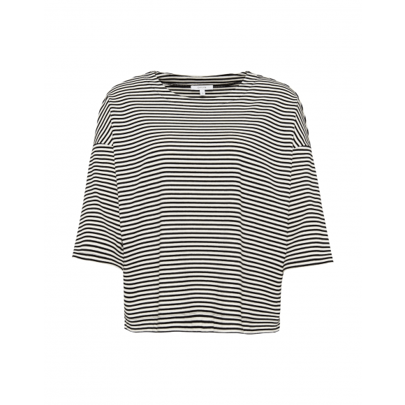 Opus - Zwart T-shirt ROS streep 3/4 mouw Zwart L - Maat L