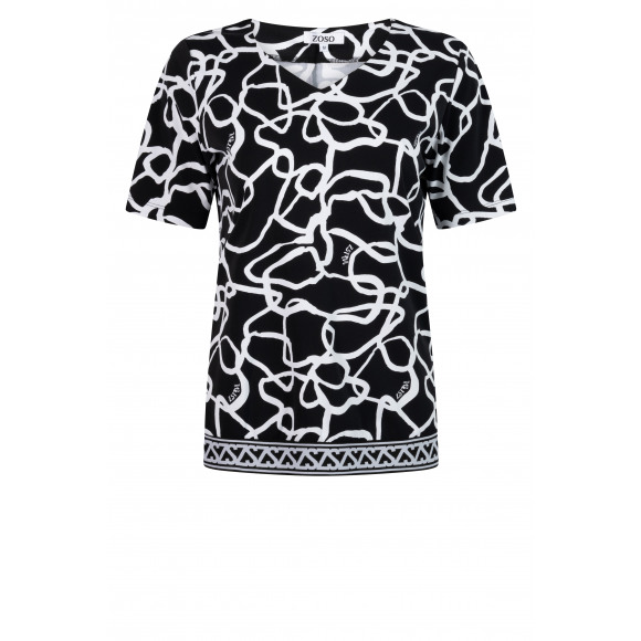 Zoso - Zwart T-shirt v-hals print Zwart L - Maat L