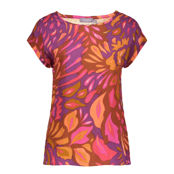 Geisha T-shirt Kleurrijke Top 43257 20 Aubergine/brown/fuchsia Dames Maat - XS