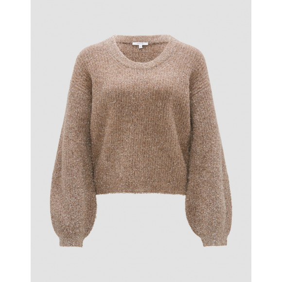 Opus - Beige Gebreide trui glitter Beige 42 - Maat 42