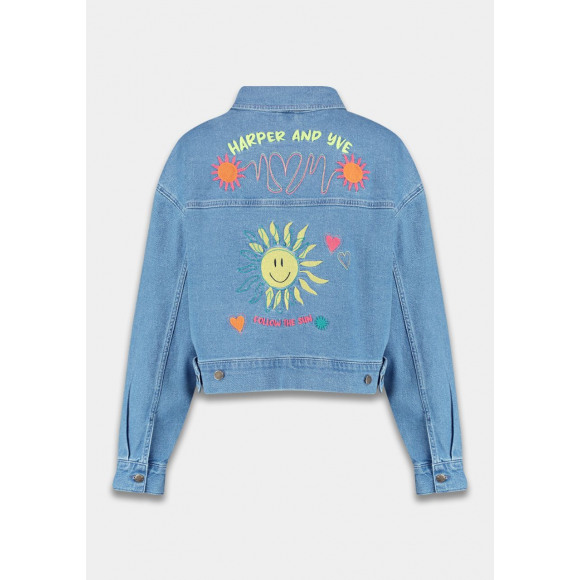 Harper & Yve - Blauw Jasje denim backprint Blauw S - Maat S