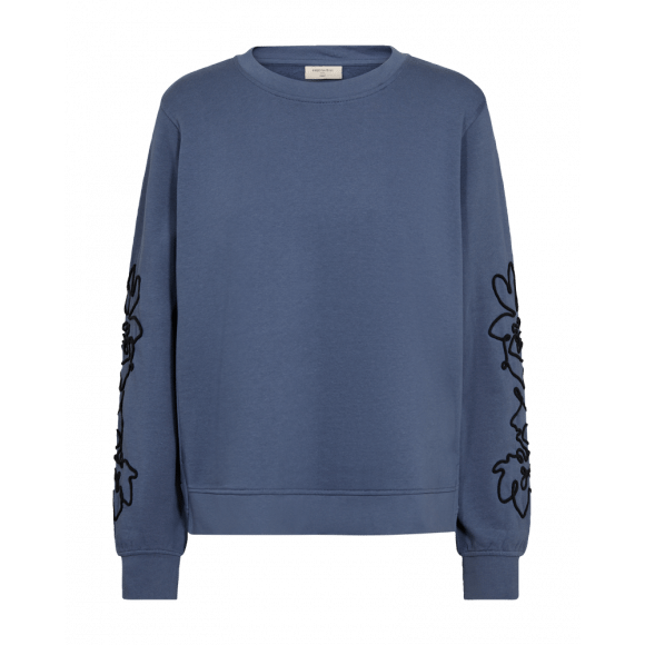 FreeQuent - Blauw Sweater geborduurd Blauw S - Maat S