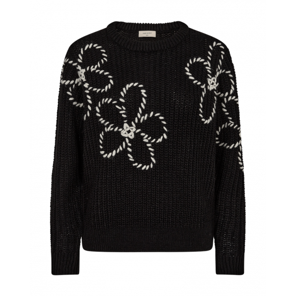 FreeQuent - Zwart Trui bloemen Zwart S - Maat S