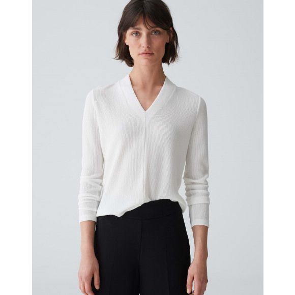 Opus - Wit Dunne sweater met v-hasl Wit 36 - Maat 36