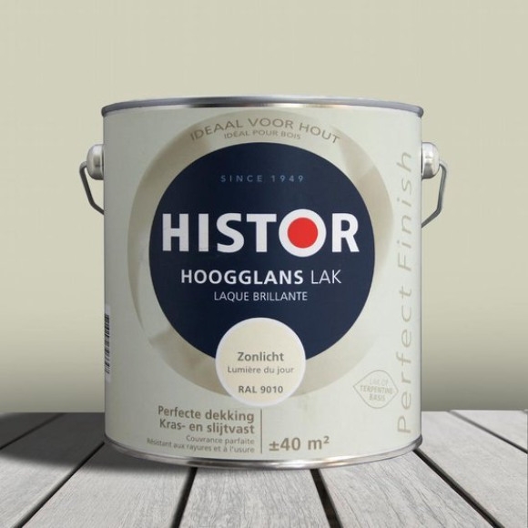Histor Histor Perfect Finish Alkyd Lak Hoogglans Zonlicht (Ral 9010) 2,50 L