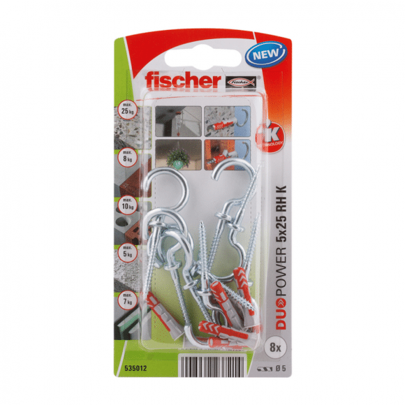 Fischer DuoPower Universele Plug met ronde haak 5 X 25 MM 8 ST