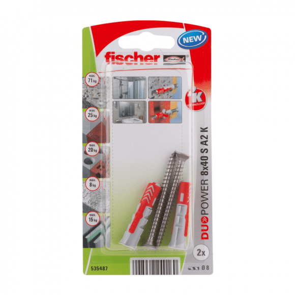 Fischer DuoPower Universele Plug 8 x 40 met RVS schroef 2 stuks 8 X 40 MM