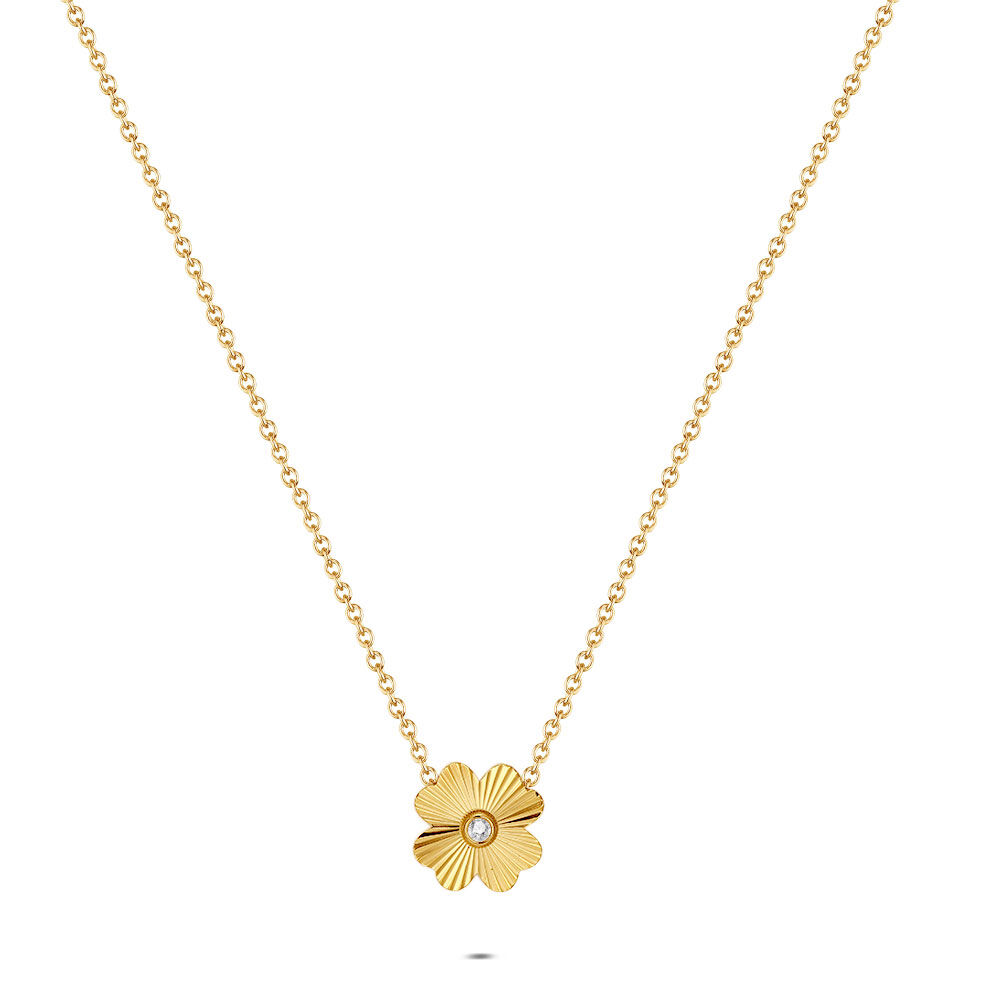 Bcenoilua Halsketting voor Vrouwen Klavertje Vier in Bloemmotief Wit Kubisch Zirkonia Sieraden Hanger Draaibaar Schattige Cadeaus voor Haar Moeder Vrouw Vriendin, Roestvrij staal
