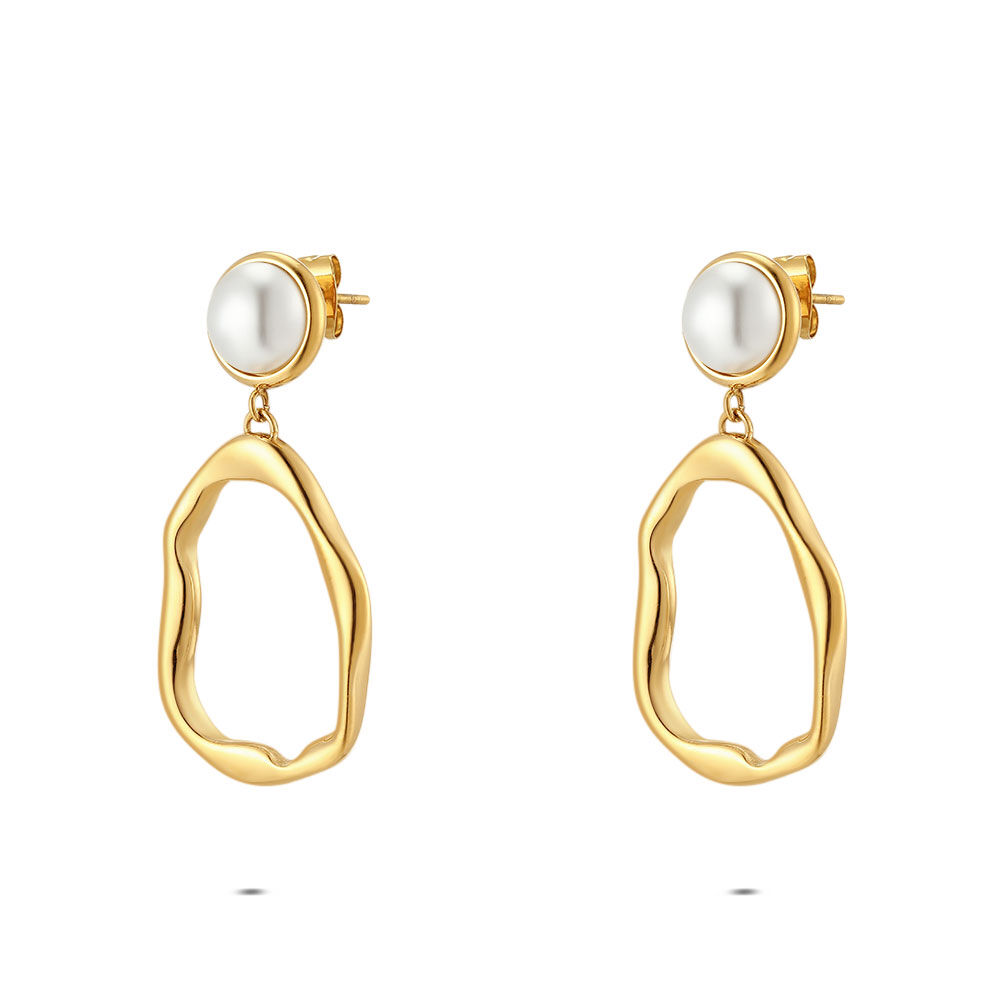 Boucles D'oreilles Perles Pietersite USA + Bois - En Acier, 8 Mm, Fabriquées En France, Neuves Avec étiquettes