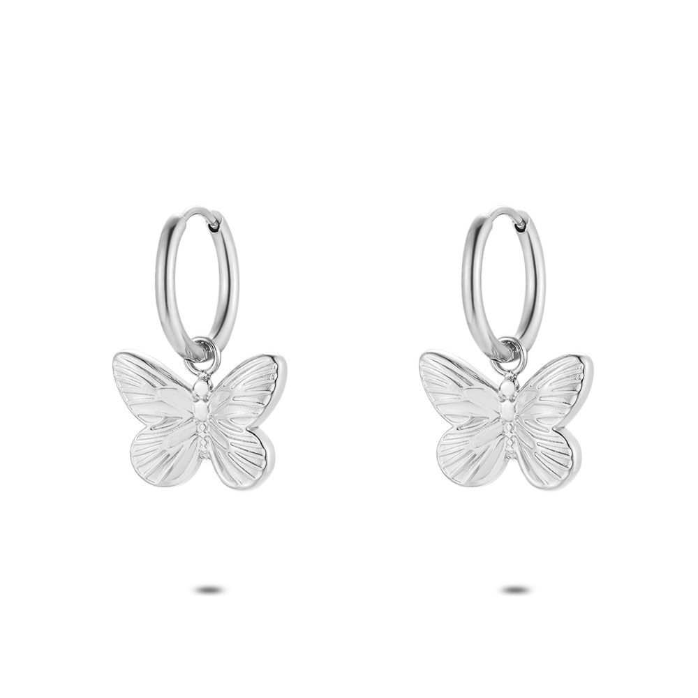 Boucles D'oreilles Papillons Argentées Bleu Dégradé - Sans Nickel - Neuf Avec étiquettes