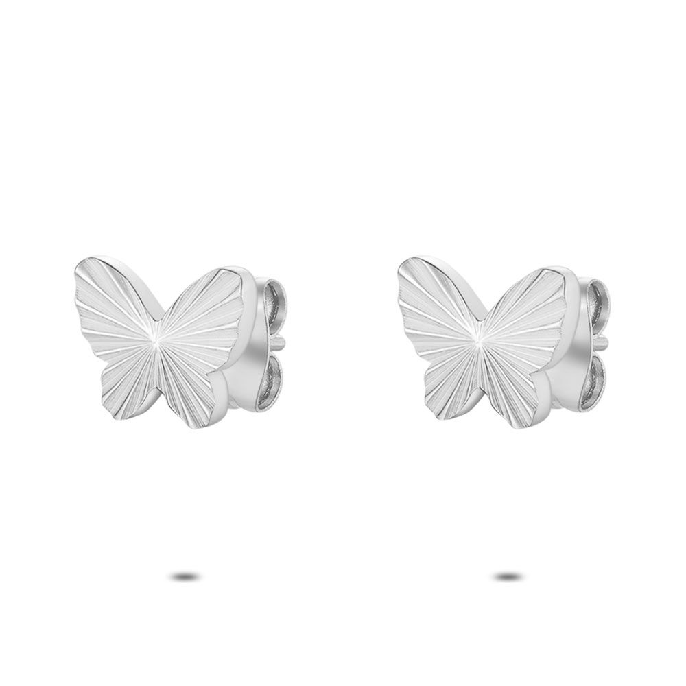 Boucles D'Oreilles Papillons Bleu 2 Tons | Métal Argenté Sans Nickel | Neuves Avec Étiquettes