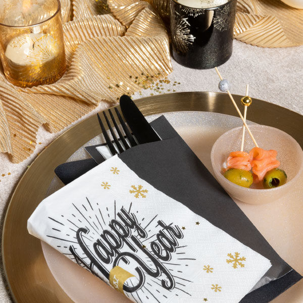 Serviettes De Table Nouvel An 2026 Noir & Or – Déco Festive, Cellulose Absorbante, Lot Pour Fête élégante - 4