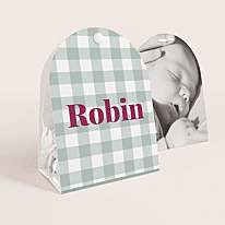 Contenant dragées baptême garçon à carreaux