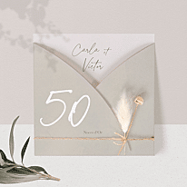 Carte invitation noces d'or pochette couleur douce