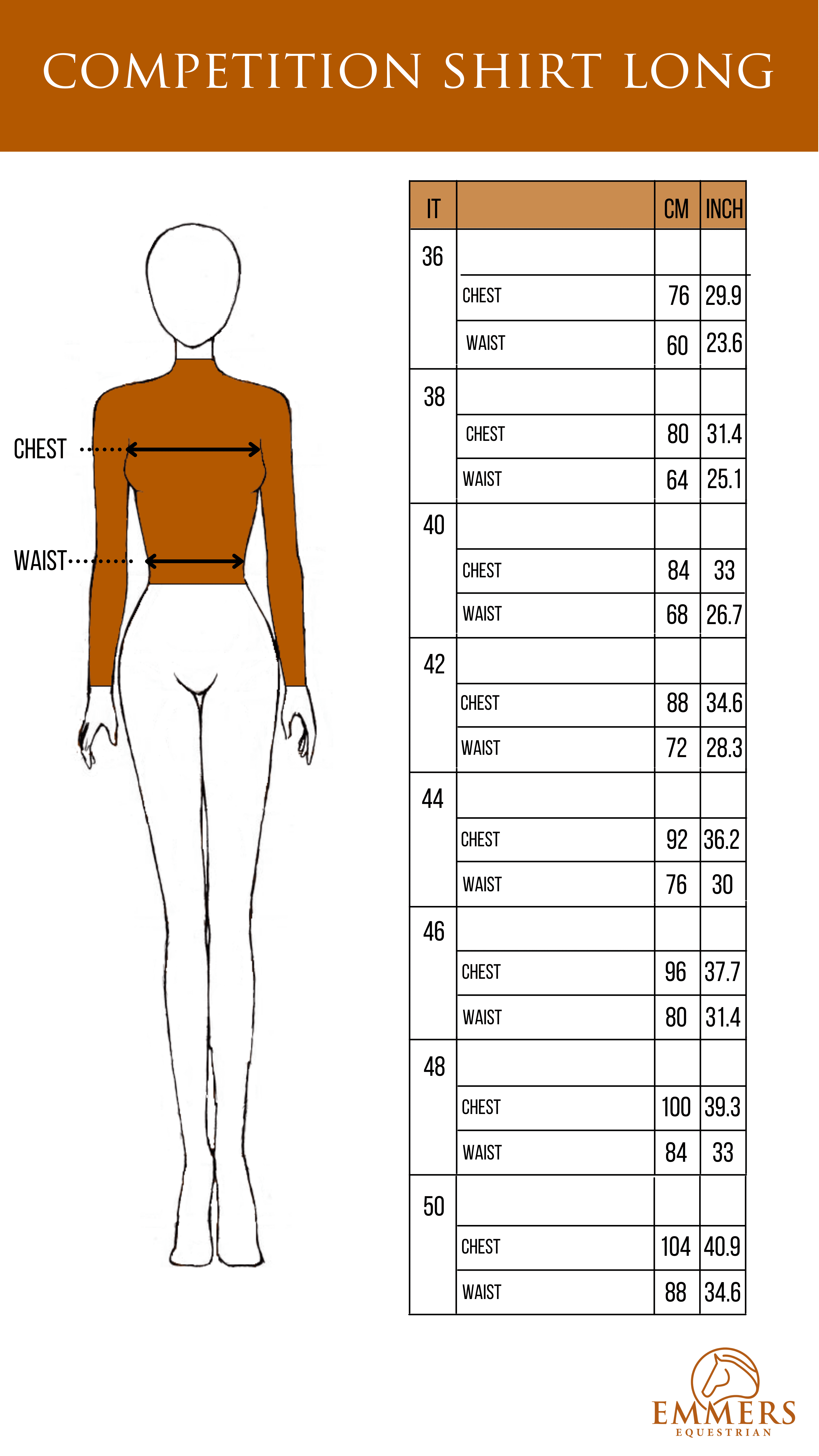 Animo size chart long-sleeved competition shirt for women