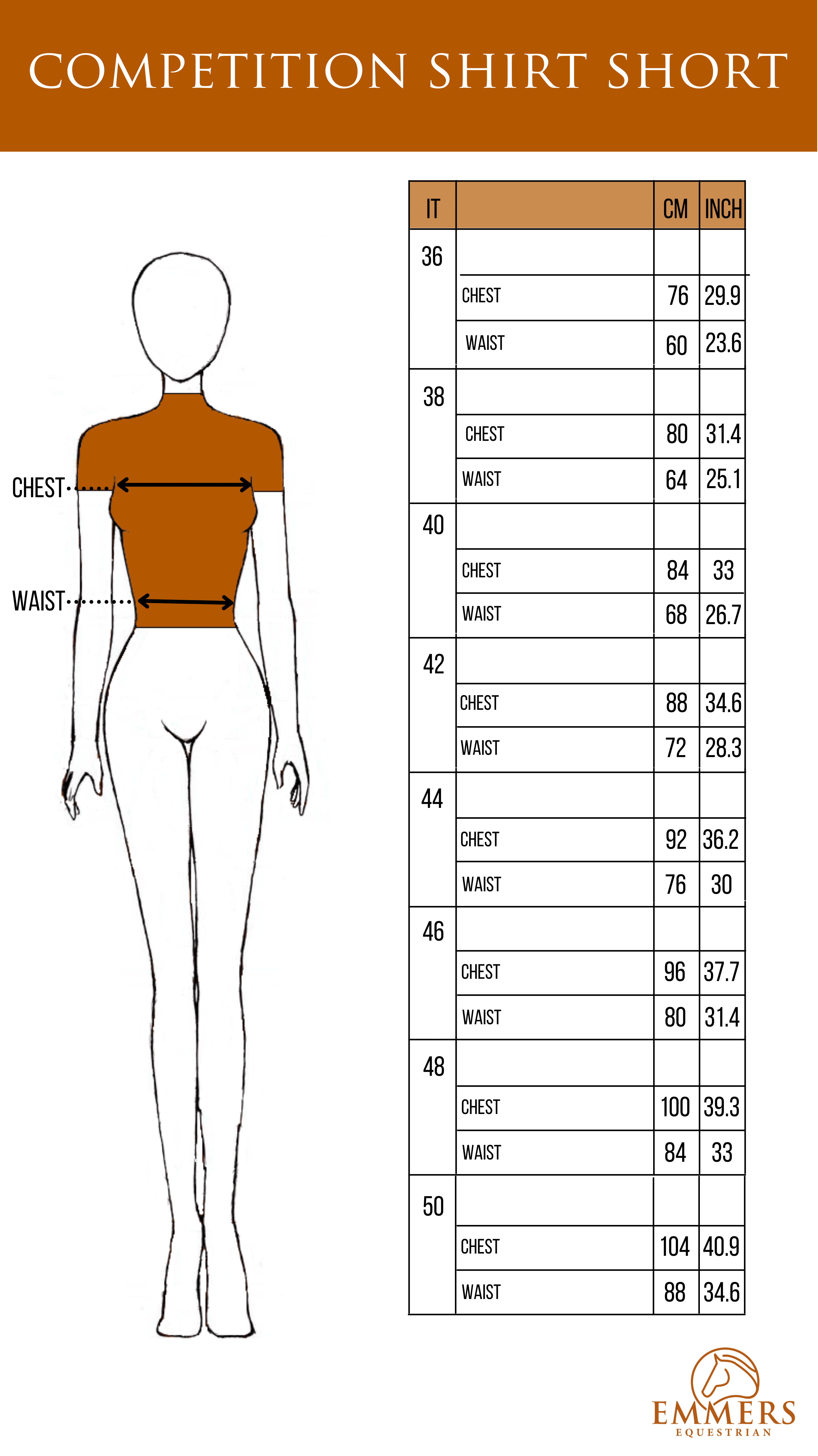 Animo size chart short-sleeved competition shirt for women