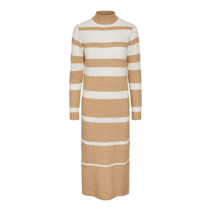 Pieces Sesilje Ls T-Neck Knit Dress Birch Stripes Nomad