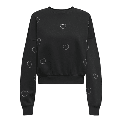 Only Onlberit Ls O-Neck Swt Black Detail Heart Silver