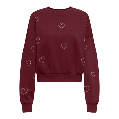 Only Onlberit Ls O-Neck Swt Cabernet Detail Heart Silver