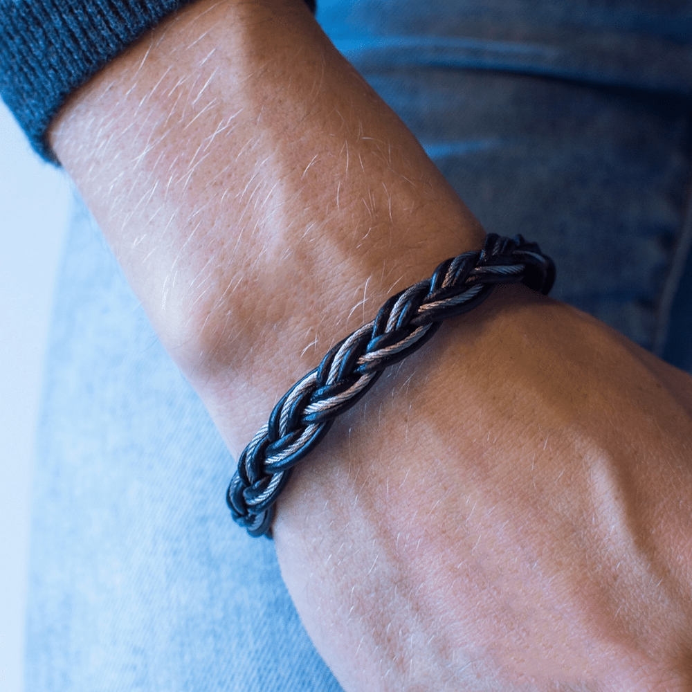 Bracelet homme tressé acier et cuir