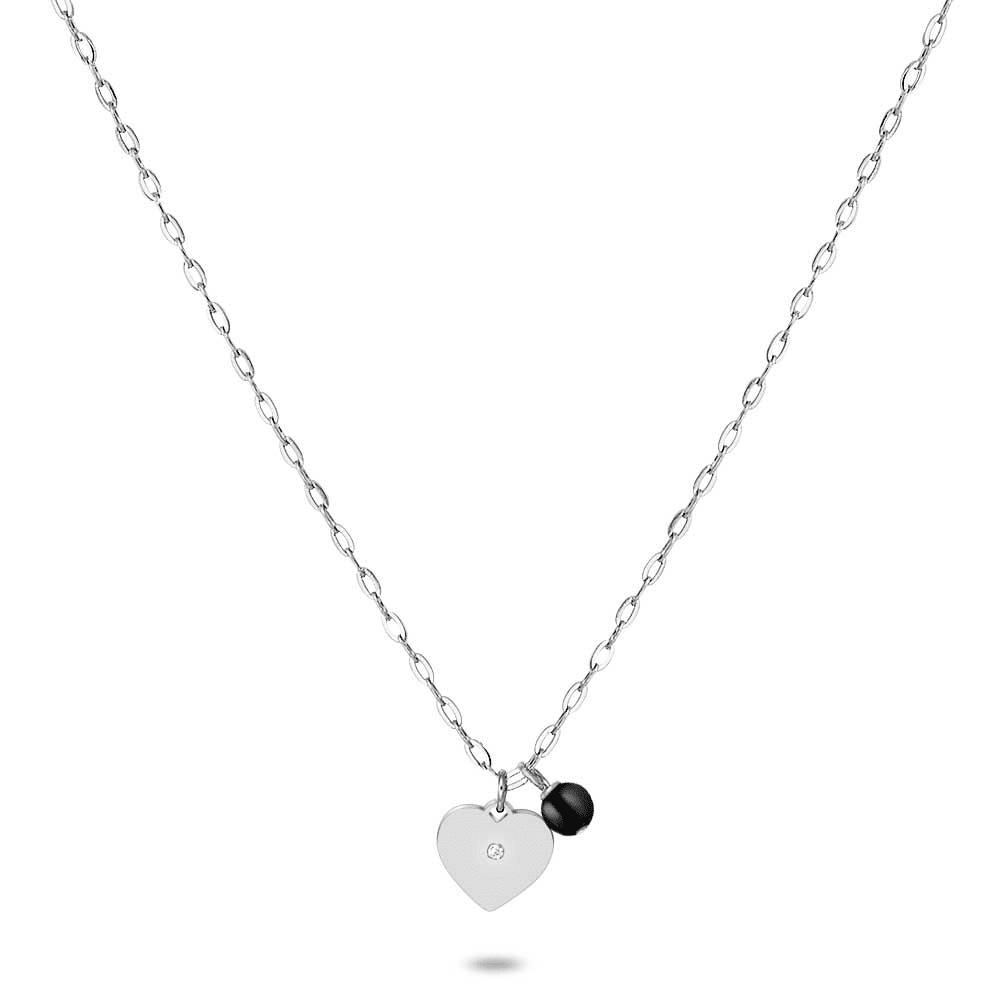 Stainless Steel Necklace Heart And Onyx Stone