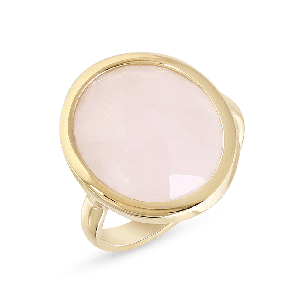 Gold Coloured Stainless Steel Ring Oval Stone Pink