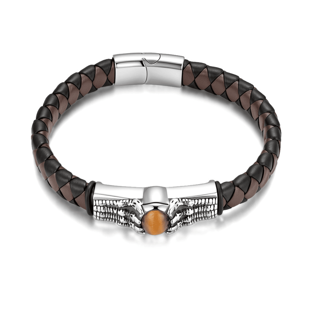 Bracelet in stainless steel with braided leather | Twice As Nice
